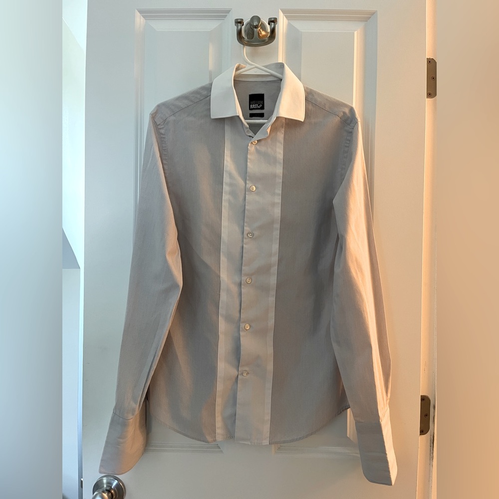 William Rast White Grey Cotton Tuxedo Shirt